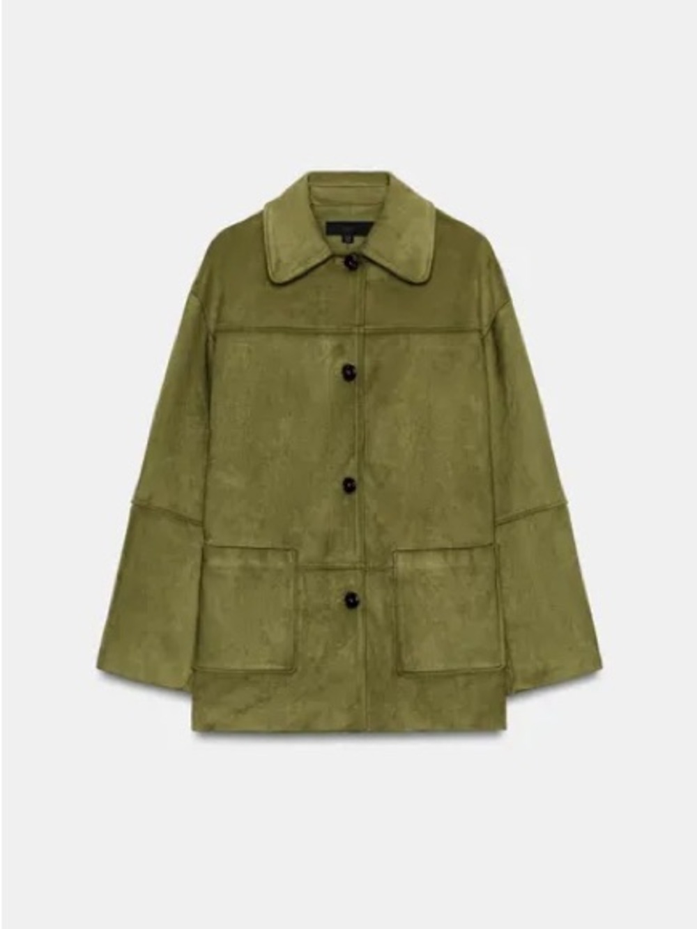 Zara Olive Green Pea Coat with Patch Pockets